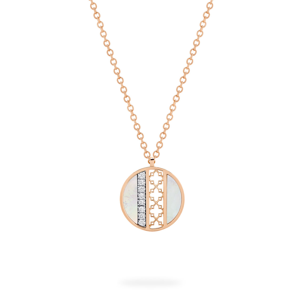 Birks Dare to Dream pendant featuring a luminous mother-of-pearl circle accented with diamonds image number 0